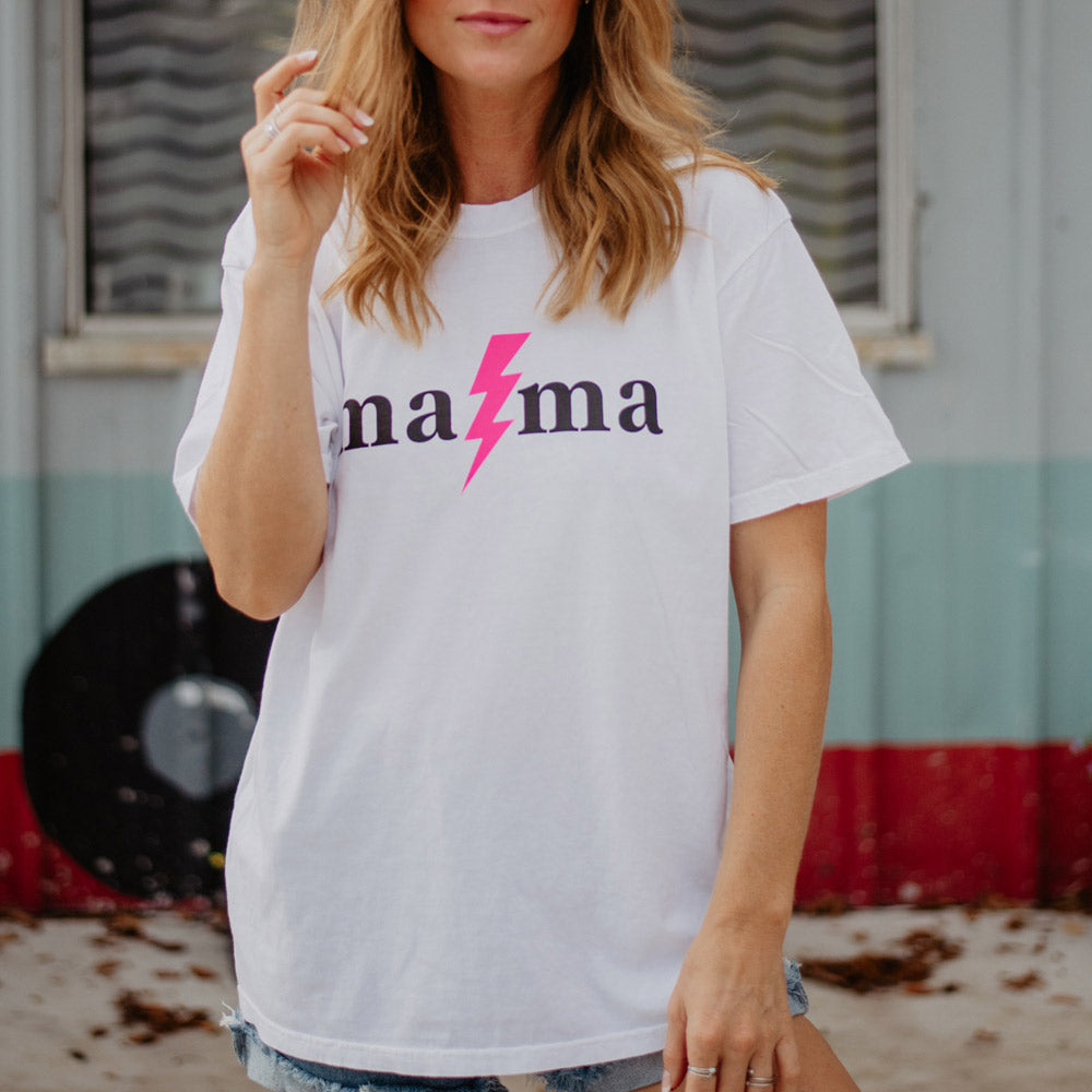 MAMA Lightning Bolt Graphic T-Shirt in pure white