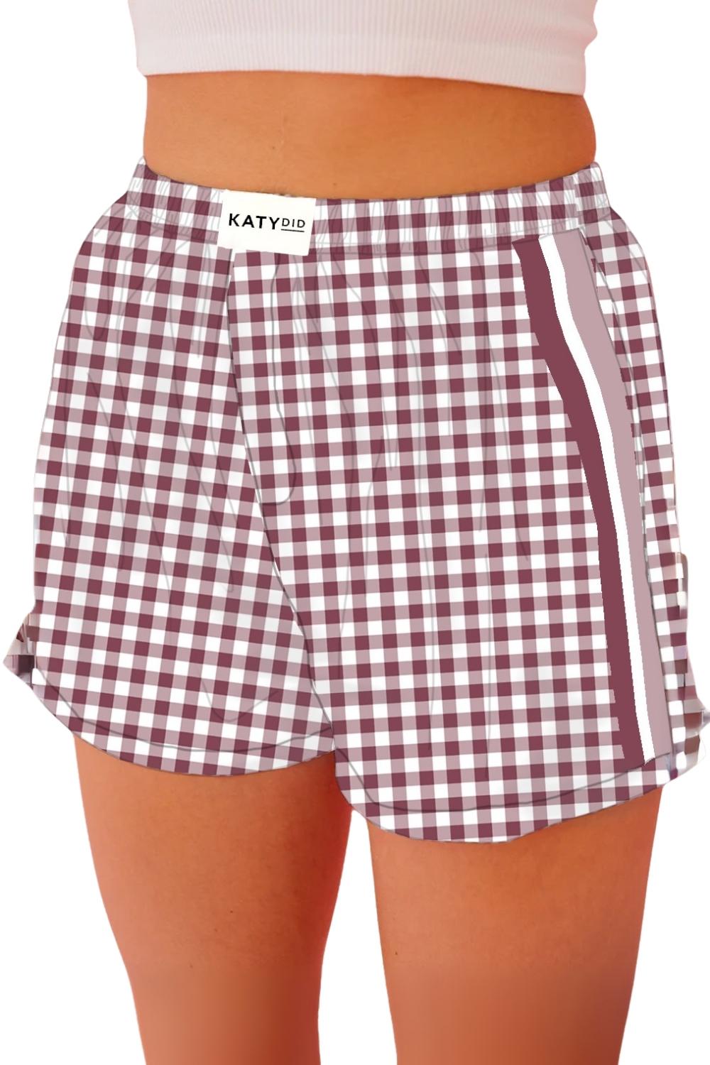 Maroon Plaid Women&#39;s Boxer Shorts