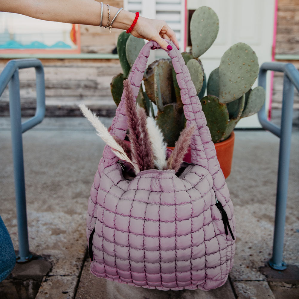 Mauve Quilted Puffer Tote