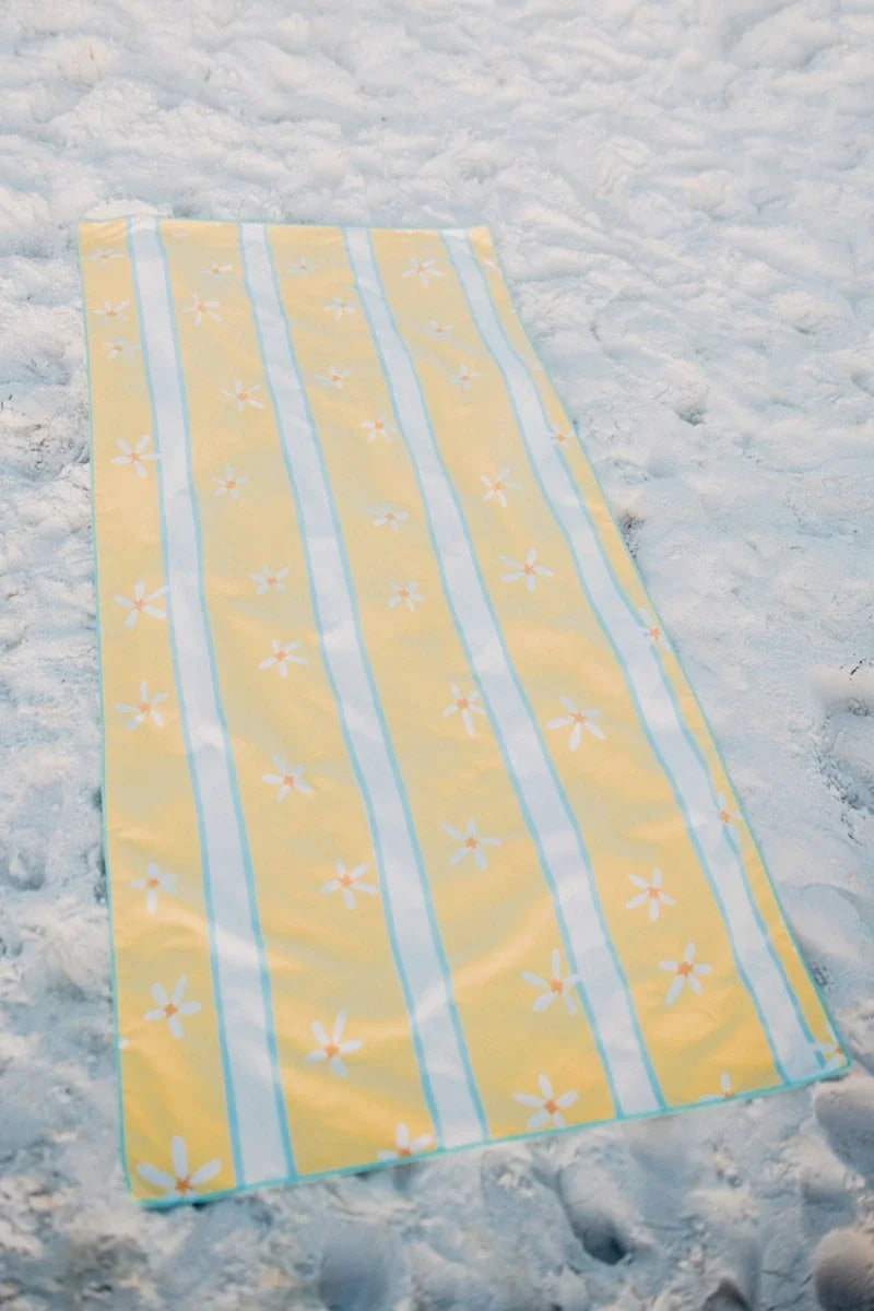 Lemons Quick Dry Beach Towel with floral stripes on reverse side