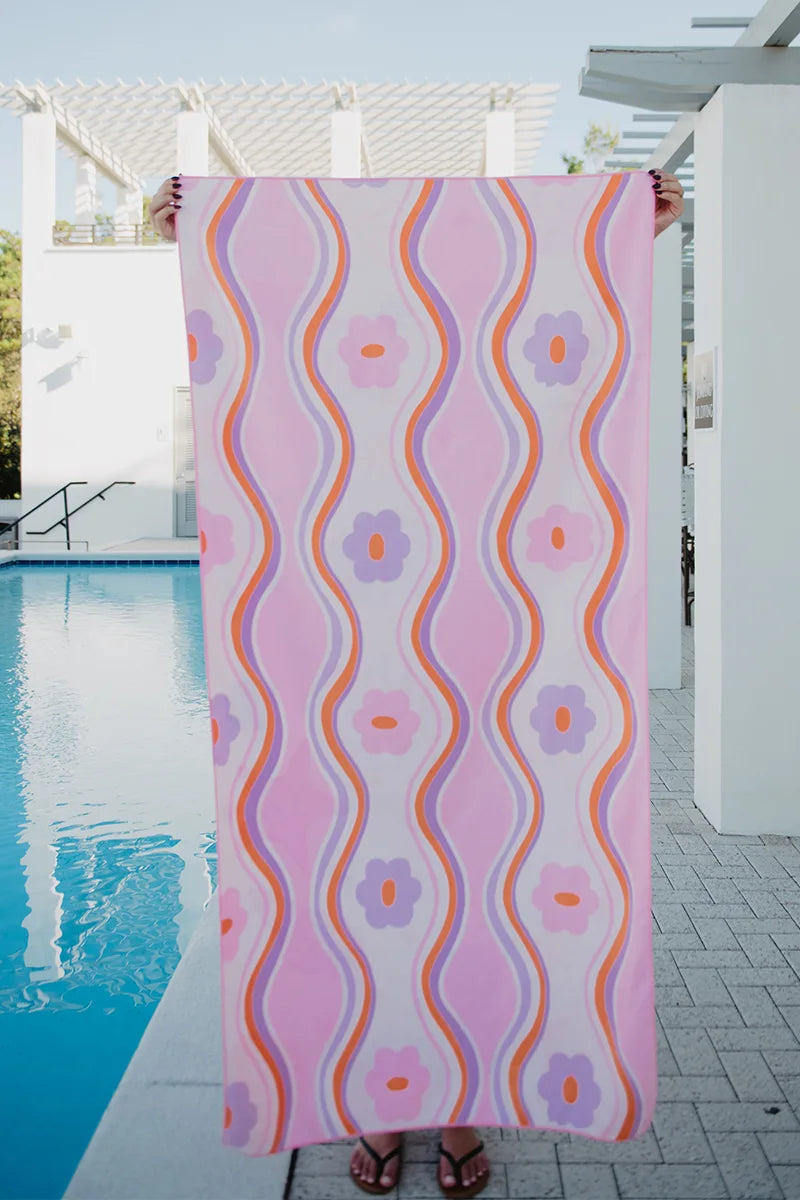 Beach Shells Quick Dry Beach Towel with a wavy retro look