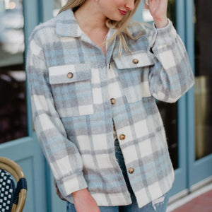Blue/Gray Plaid Shacket made of wool and polyester