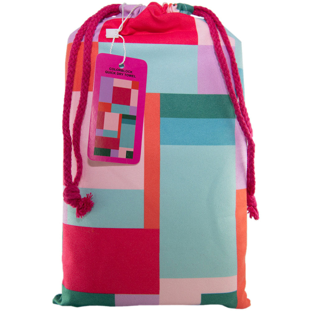 Color Block Quick Dry Beach Towel matching carry pouch