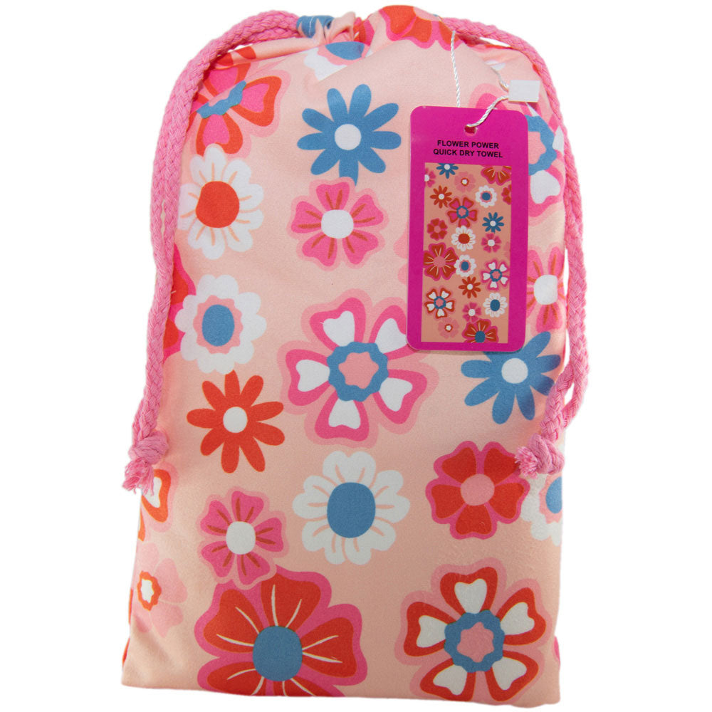 Flower Power Quick Dry Beach Towel matching carry pouch