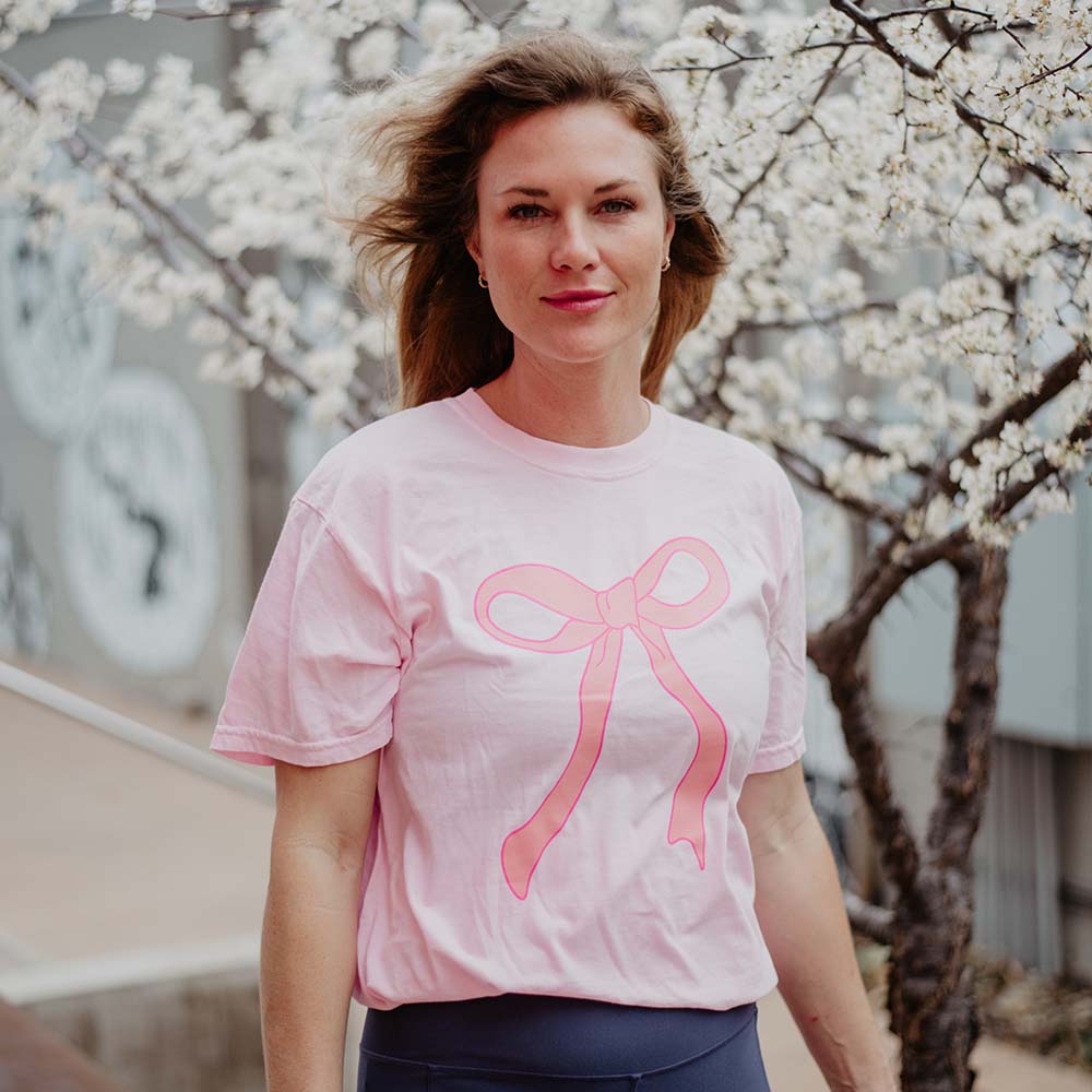 Pink Coquette Bow Women's Graphic T-Shirt in blossom