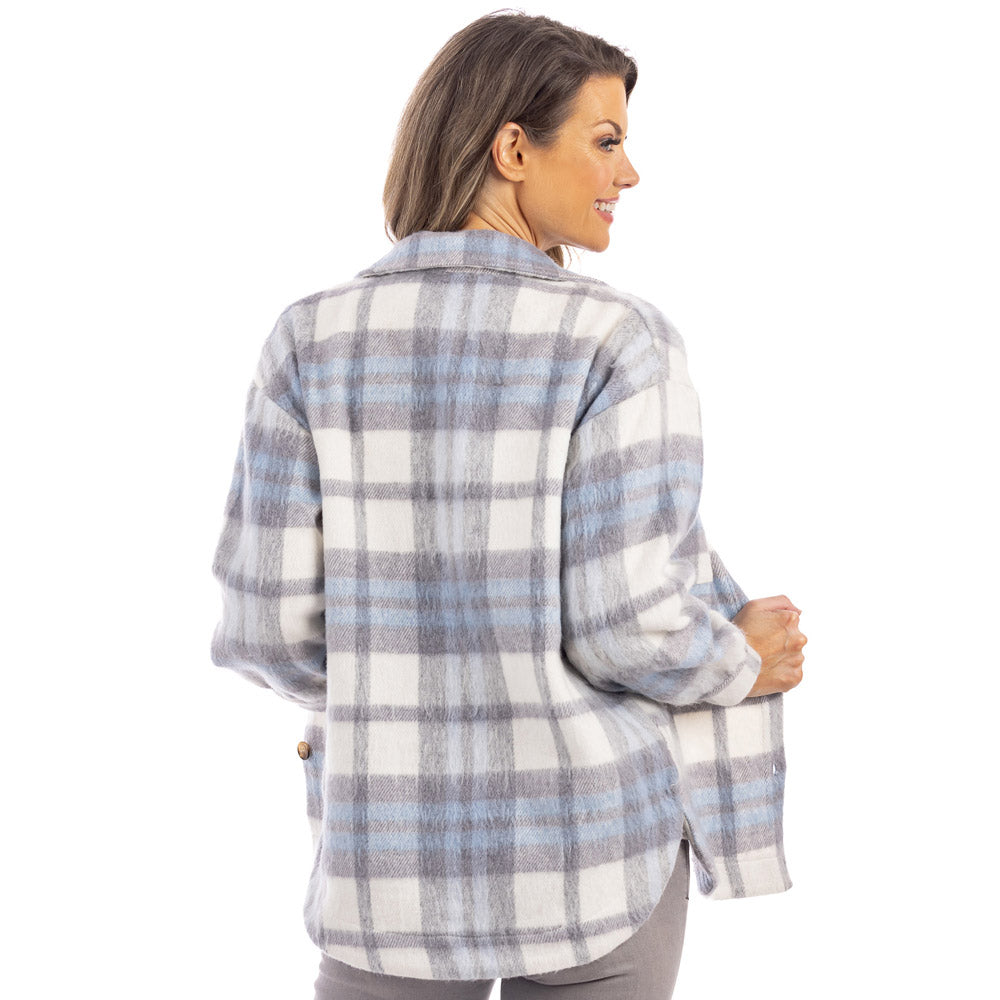 Blue/Gray Plaid Shacket is perfect for layering