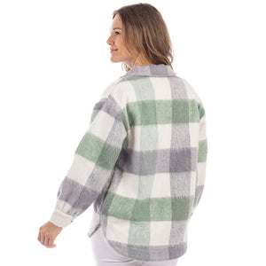 Green/Gray Plaid Shacket made of wool and polyester