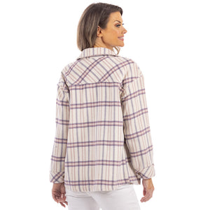 Purple/Cream Plaid Shacket made of wool and polyester