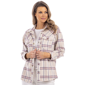 Purple/Cream Plaid Shacket with button closures