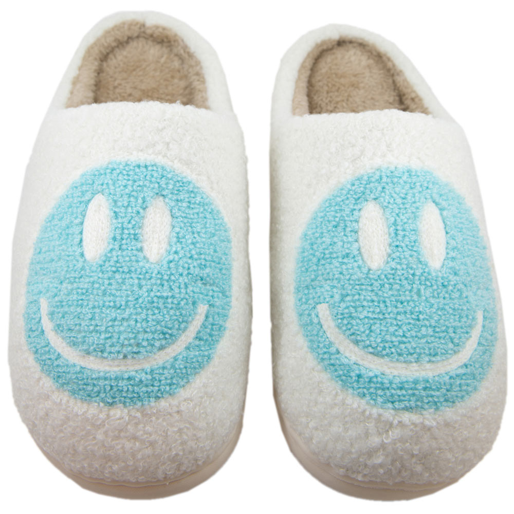 Aqua Happy Face Cozy Slippers
