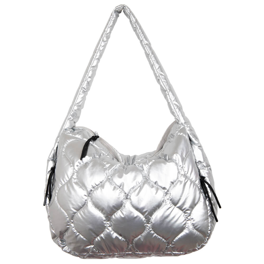 Metallic Silver Oversized Puffer Bag is spacious