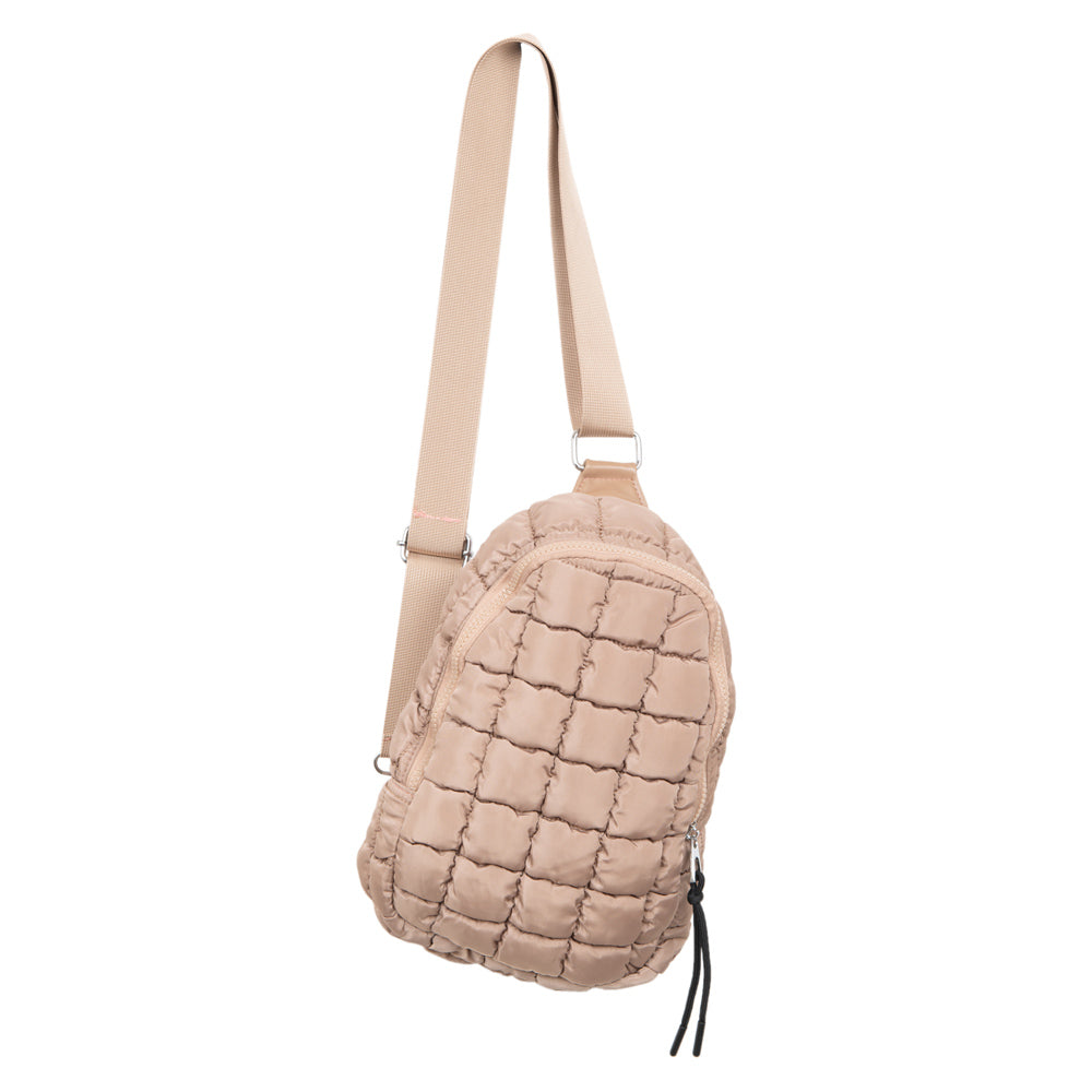 Tan Quilted Sling Bag