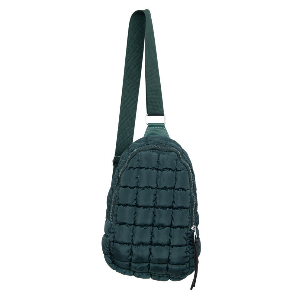 Forest Green Quilted Sling Bag has an interior pocket