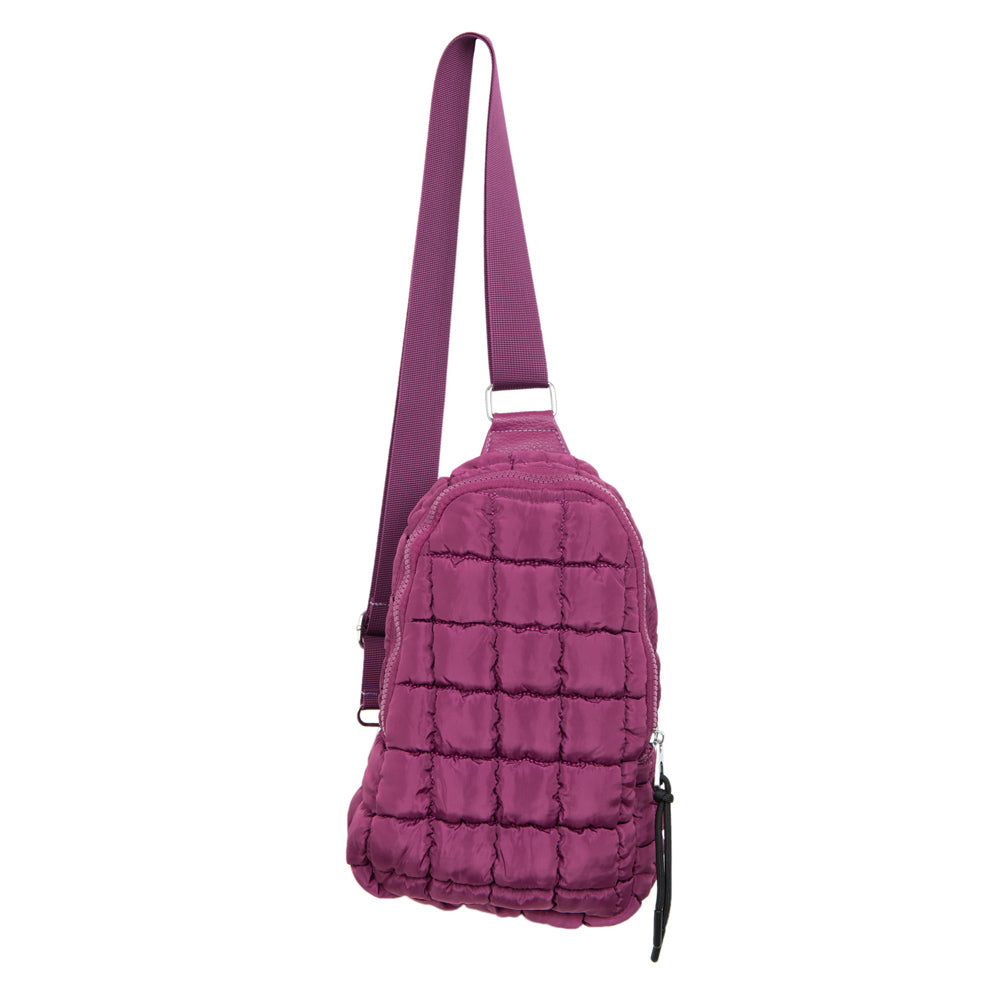 Plum Quilted Sling Bag has an interior pocket