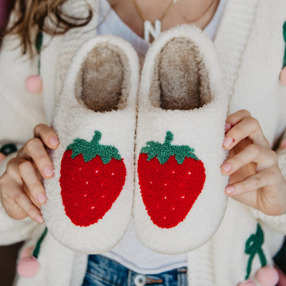 Large Strawberry Fuzzy House Slippers