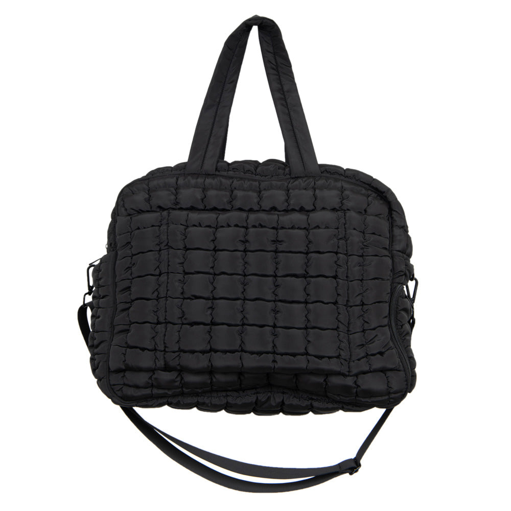 Black Quilted Weekender Bag front view