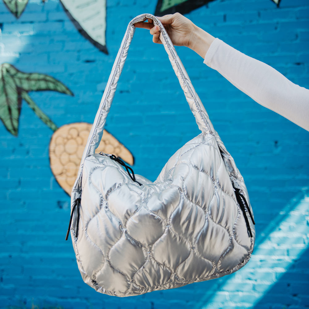 Metallic Silver Oversized Puffer Bag