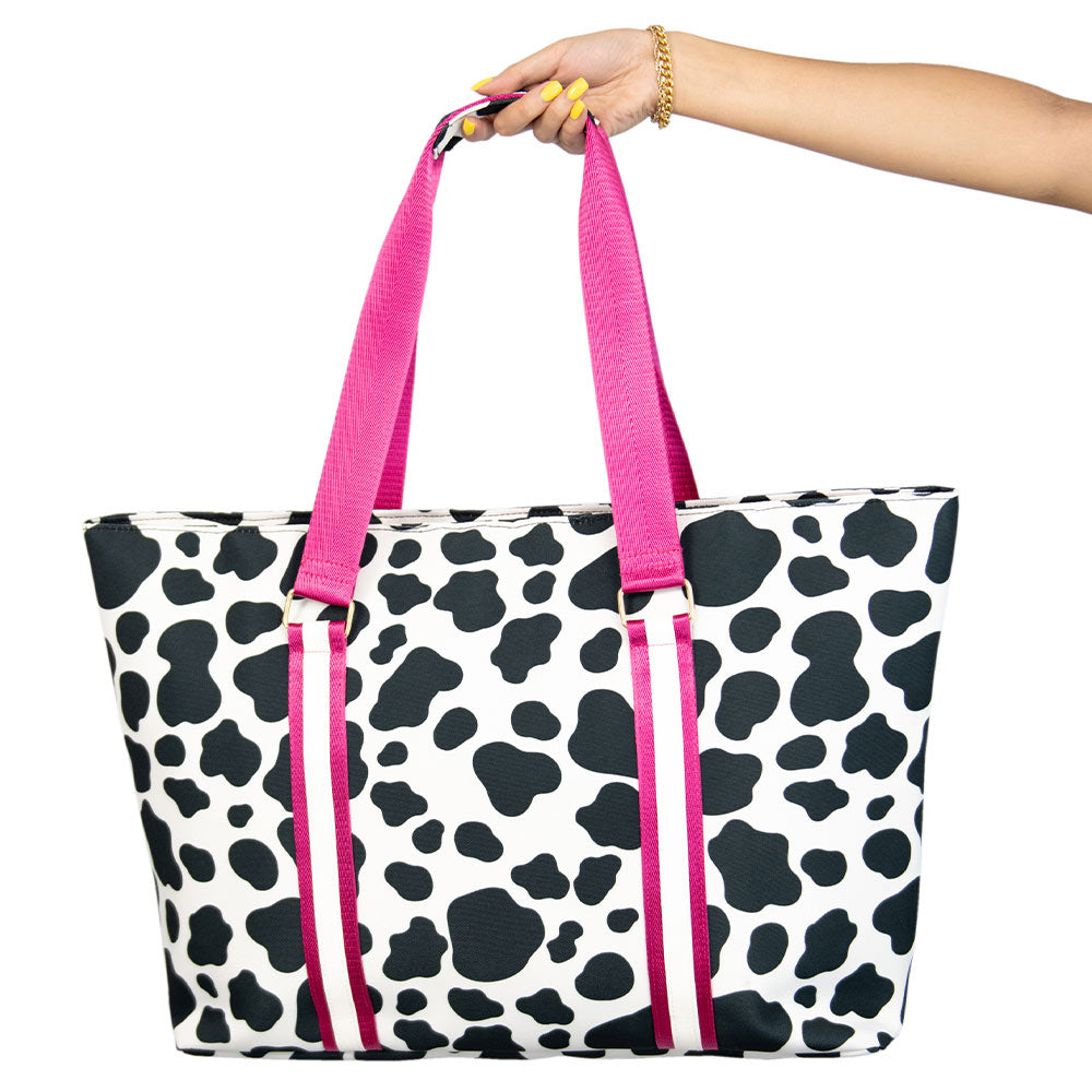 Black and White Cow Print Tote Bag has a water-resistant lining