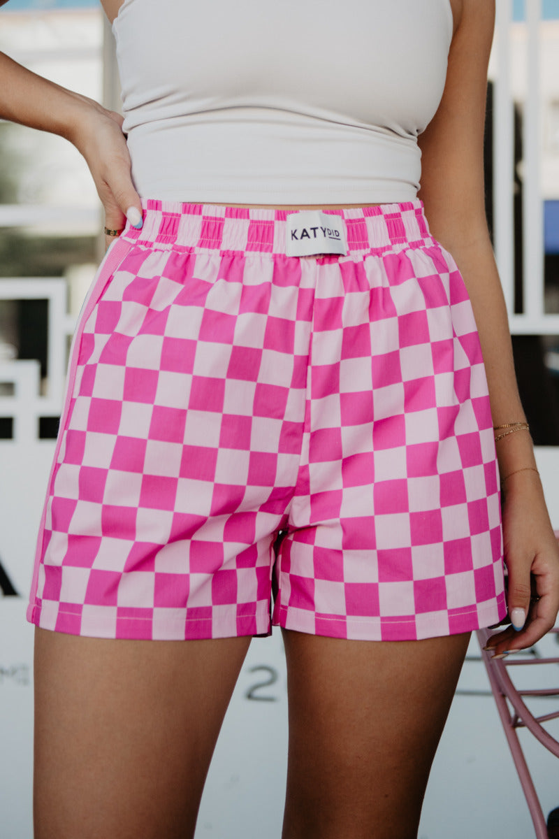 Hot Pink Checkered Women's Boxer Shorts