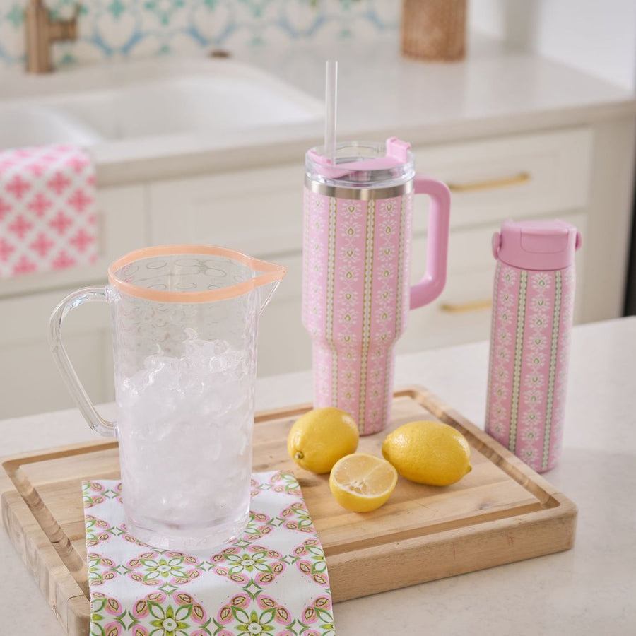Rosemary Stripe Pink 24 oz Water Bottle is perfect for indoors or outdoors