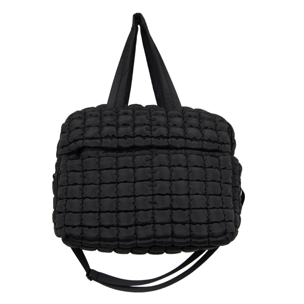 Black Quilted Weekender Bag back view
