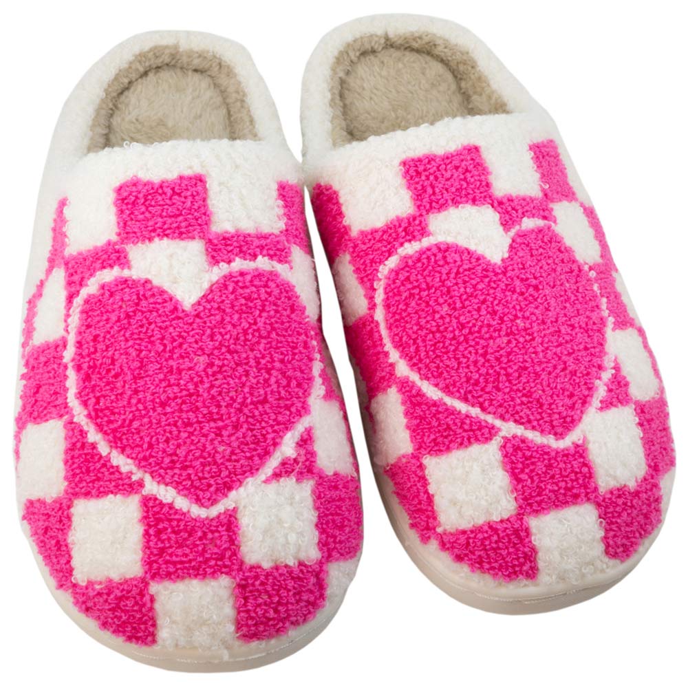 Hot Pink Heart Checker Fuzzy Slippers are ideal for Moms-to-be!