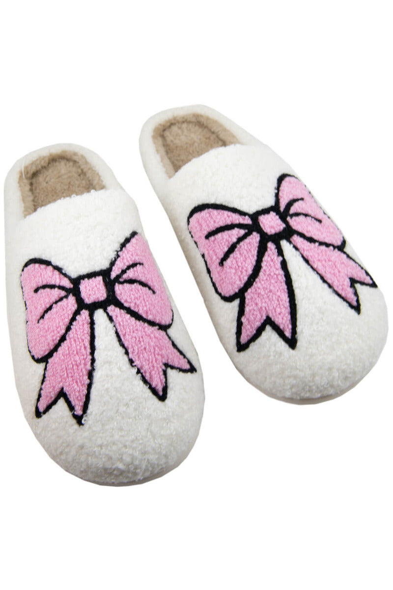 Light Pink Bow Fuzzy Slippers