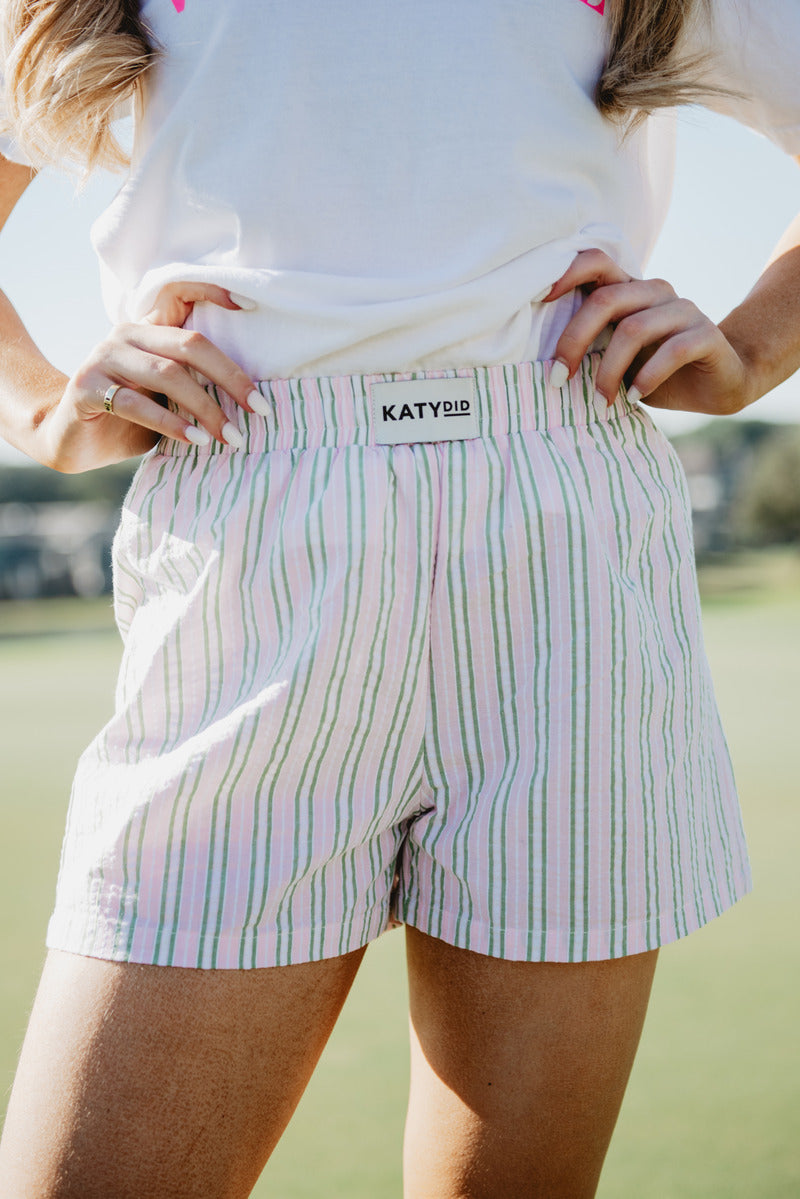 Light Pink and Green Striped Boxer Shorts