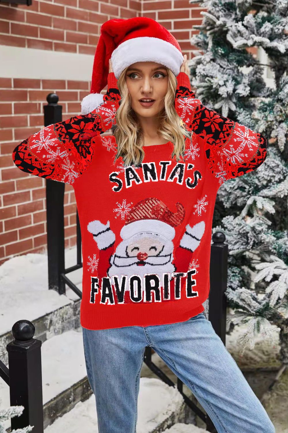 Ugly Christmas Sweater Santa Riding Salmon Fishing xmas - Santa
