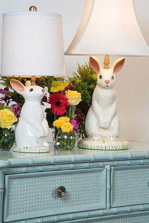 Dignified Rabbit Lamp creamy glazed porcelain lamp lifestyle image of sitting rabbit Wildwood