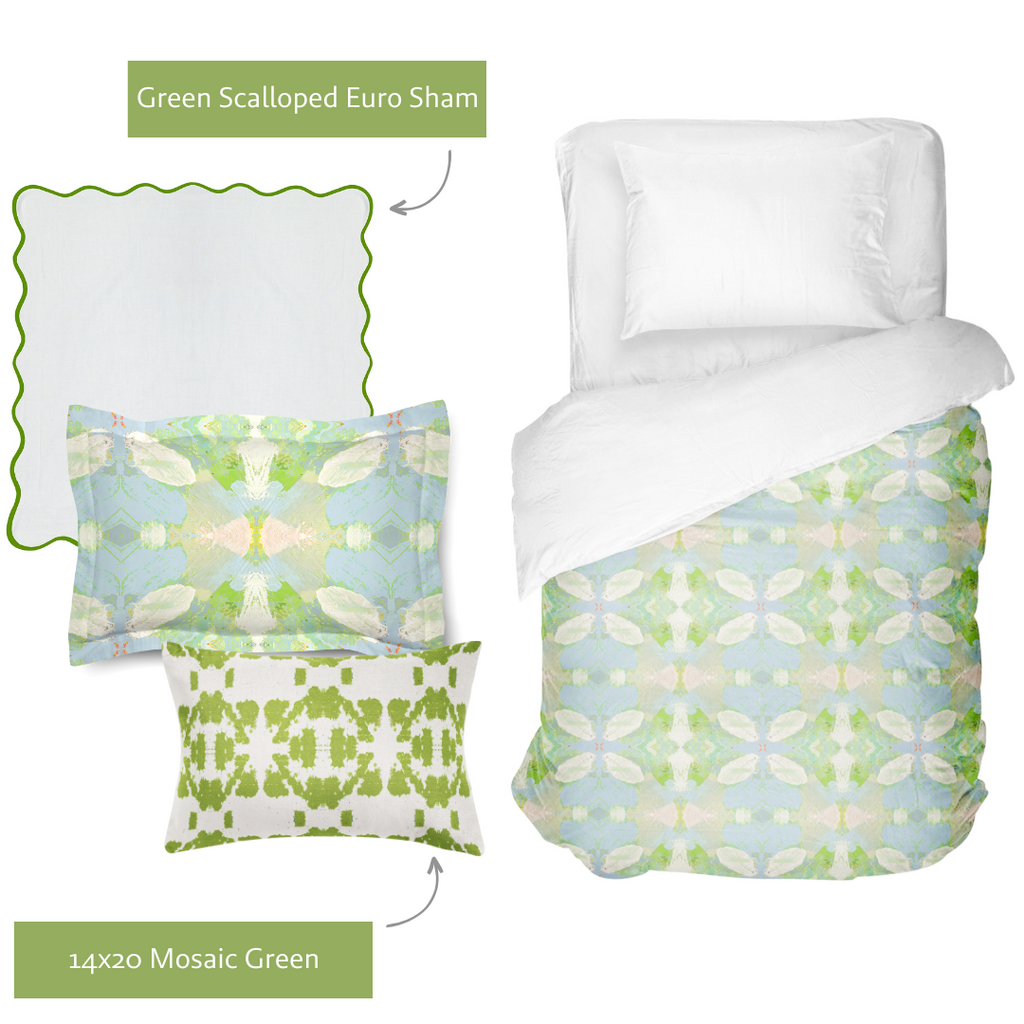 Elephant Falls Dorm Bedding Set with complementing green sham and pillow