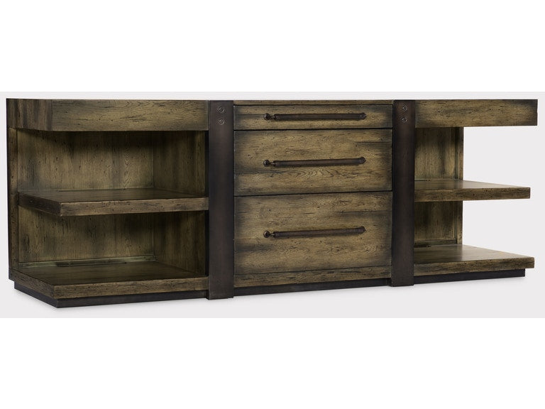 Crafted Leg Desk Credenza in oak, metal sheet and leather from Hooker Furniture product image