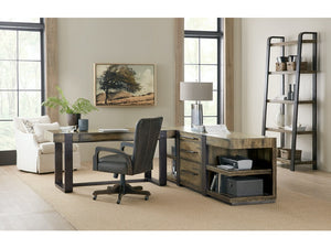 Crafted Leg Desk Credenza in oak, metal sheet and leather from Hooker Furniture lifestyle image 3