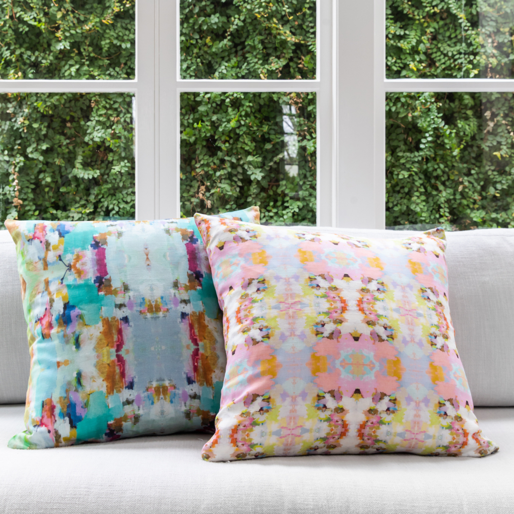 Brooks Avenue Pink Linen Pillow from Laura Park Designs sofa display