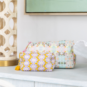 Chloe Lavender Quilted Cosmetic Bag from Laura Park Designs shown with Brooks Avenue bag