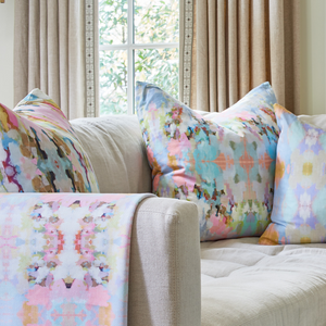 Brooks Avenue linen pillow inspired by original art from Laura Park Designs sofa collection