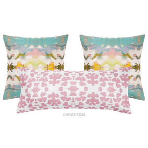 Jaipur Indoor Throw Pillow shown with the new Chintz Rose bolster pillow