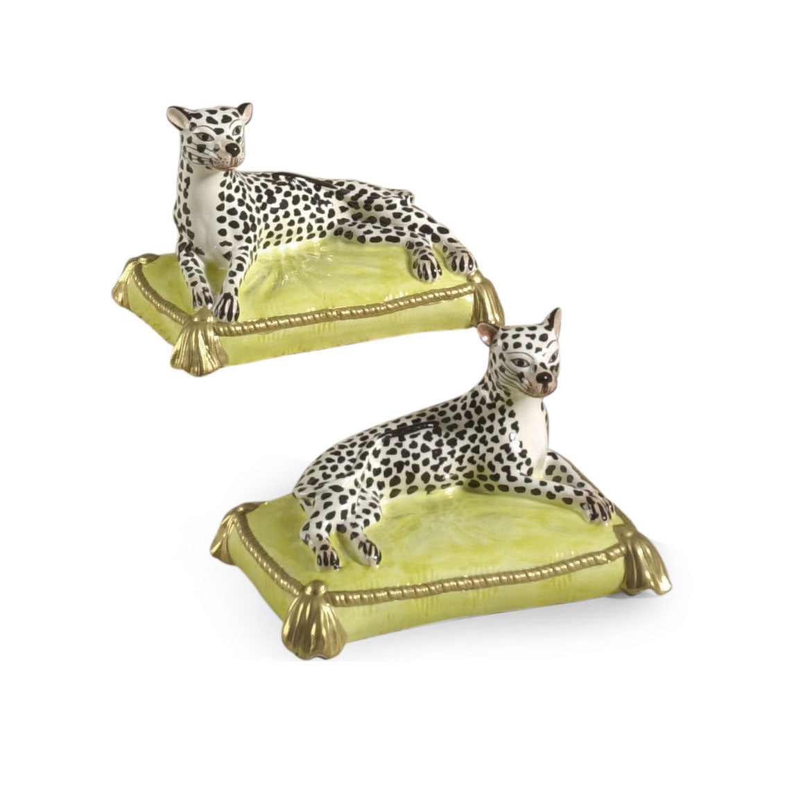 Leopards on Pillows Pair Ceramic Figurines