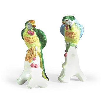 Parrot with Cherries Pair Ceramic Figurines