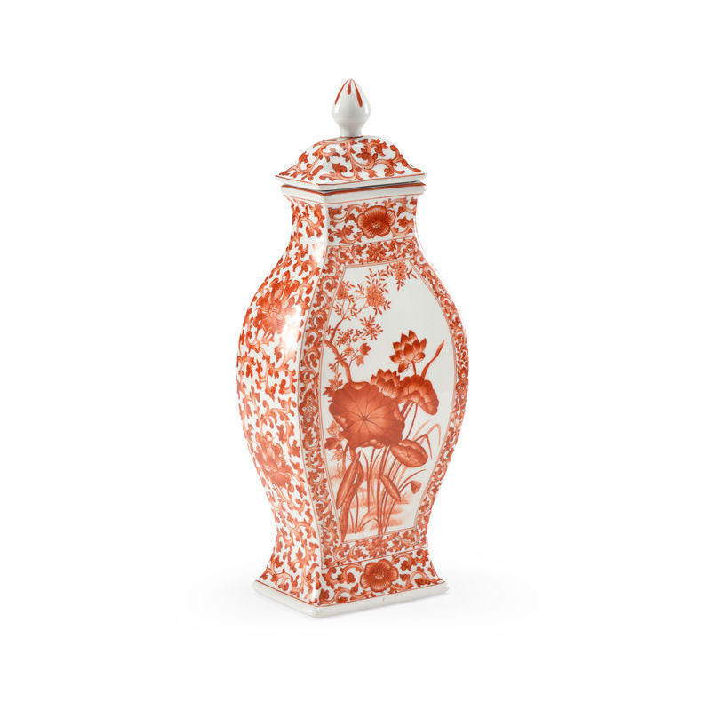 Covered Lotus Leaf Hand Decorated Porcelain Vase