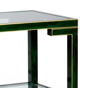 Decker Console Table Wood and Glass Malachite Finish Closeup