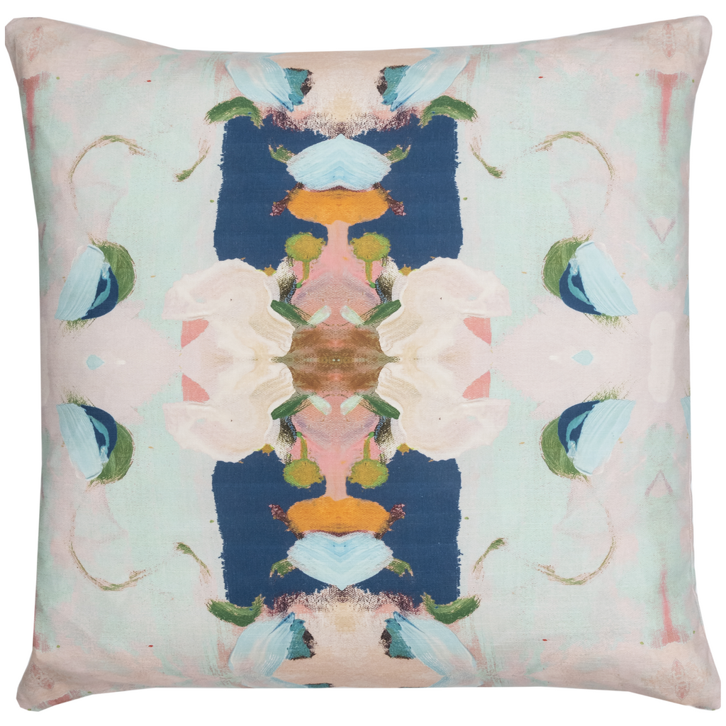 Monet's Garden Navy Linen Throw Pillow 26" square