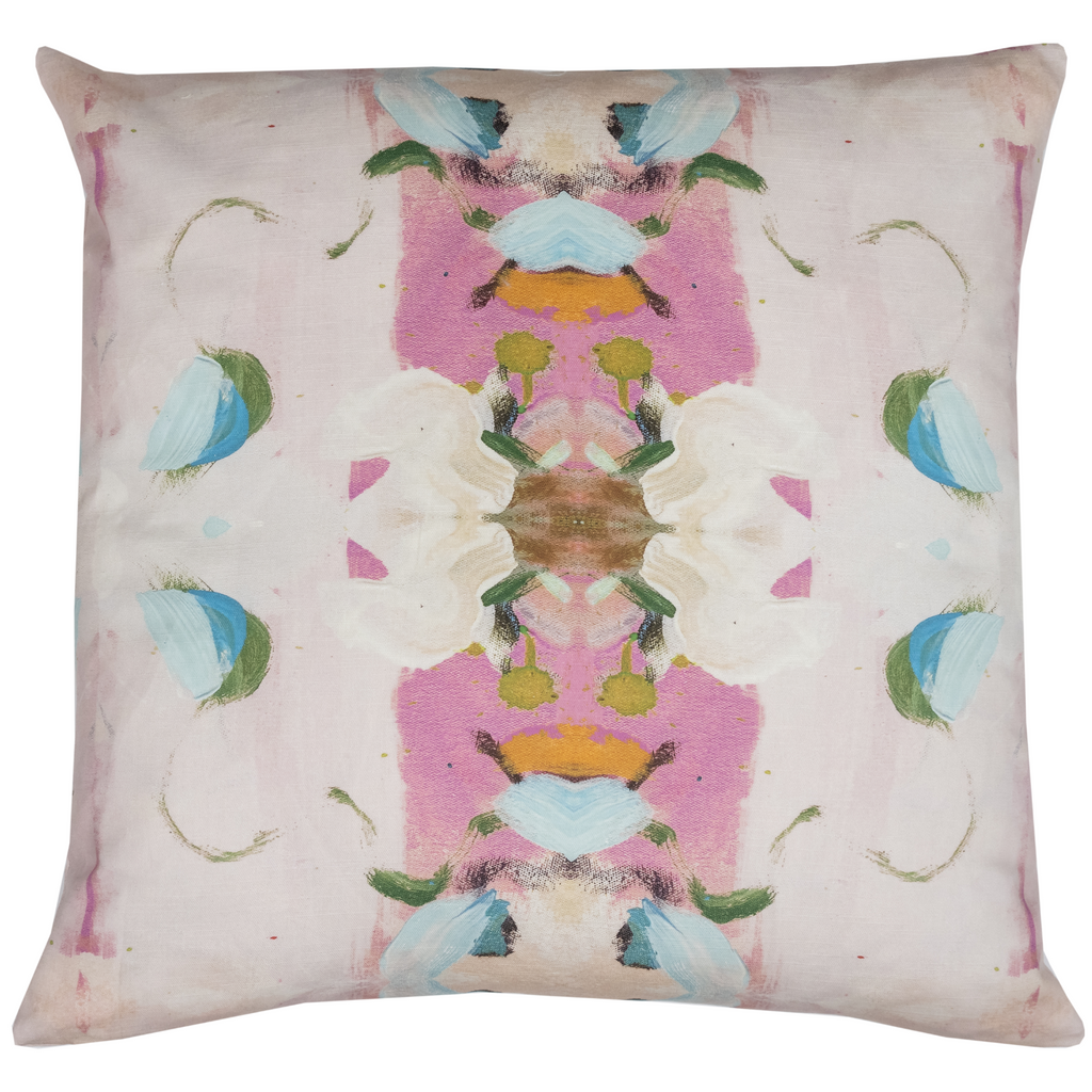 Monet's Garden Pink Linen Throw Pillow 26" square