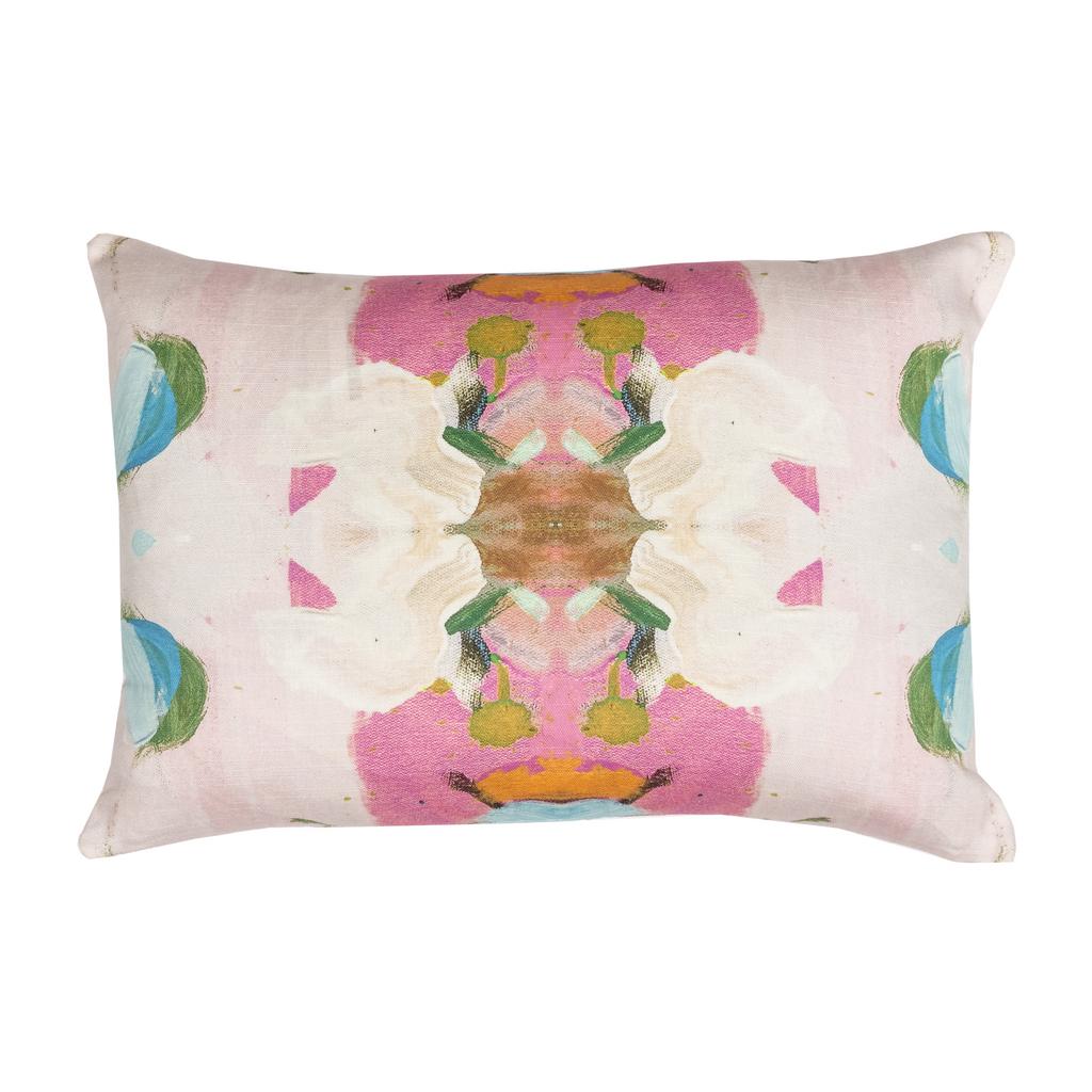 Monet's Garden Pink Linen Throw Pillow 14" x 20" lumbar