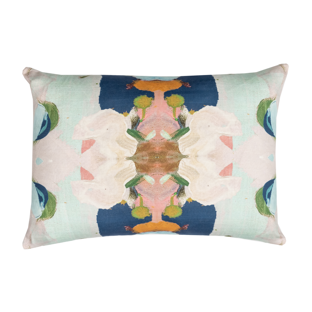 Monet's Garden Navy Linen Throw Pillow 14" x 20" lumbar