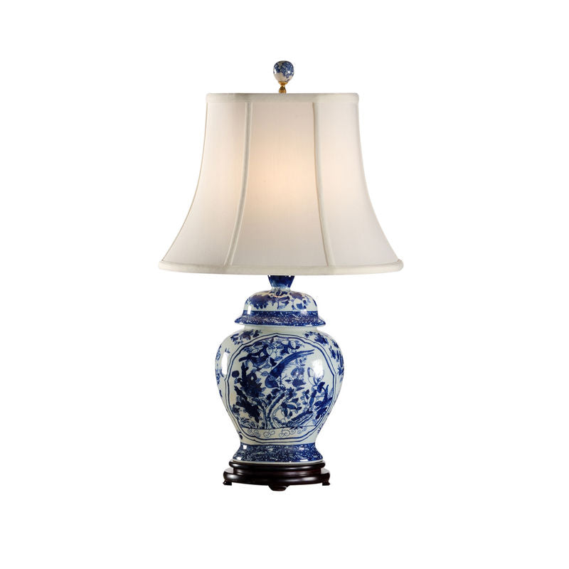 Fledgling lamp handpained blue and white oriental jar shape table lamp