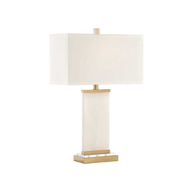 Damon Table Lamp in white alabaster with brass and crystal accents