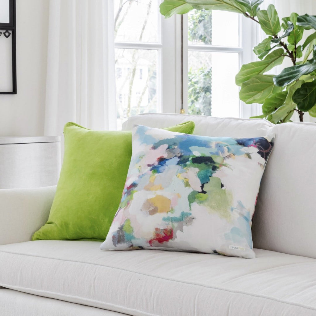 Park Avenue linen pillow in a variety of soft colors from Laura Park Designs. Square sofa pillow complementing color