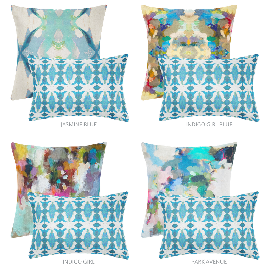 Spice Market Blue Throw Pillow complements a variety of patterns