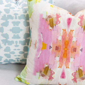 Giverny Indoor Throw Pillow paired with the new Chintz Mist pillow